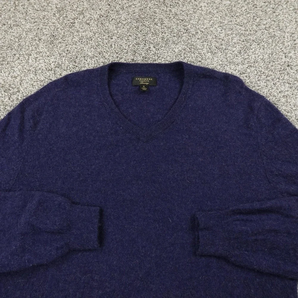Club Room Sweater Mens XL Blue Cashmere V Neck Pullover Luxury Knit Soft Grandpa
